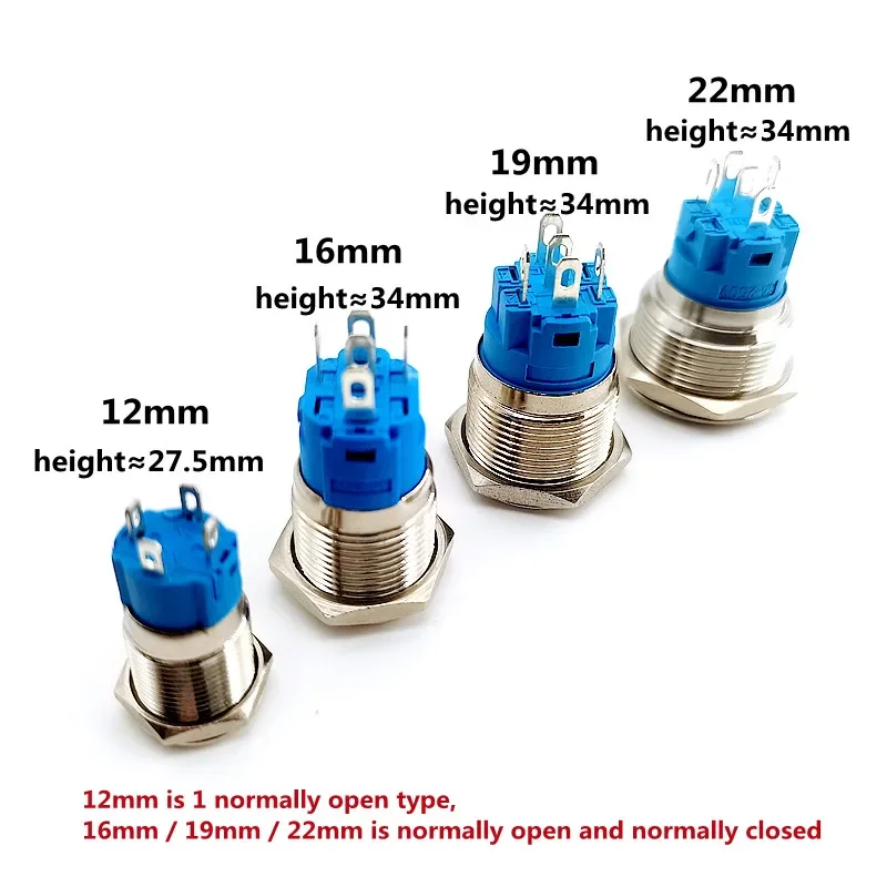 Interruptor de botón de Metal, botón de encendido de 12 / 16 / 19/22mm, 5V, 12V, 24V, 220V, resistente al agua, botón redondo, luz LED, reinicio de bloqueo automático