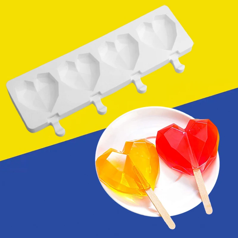 3 Types Available Heart Shaped Silicone Popsicle Moulds Ice Cream Molds Summer Ice Cube Tray Ice-lolly Tools Wooden Sticks