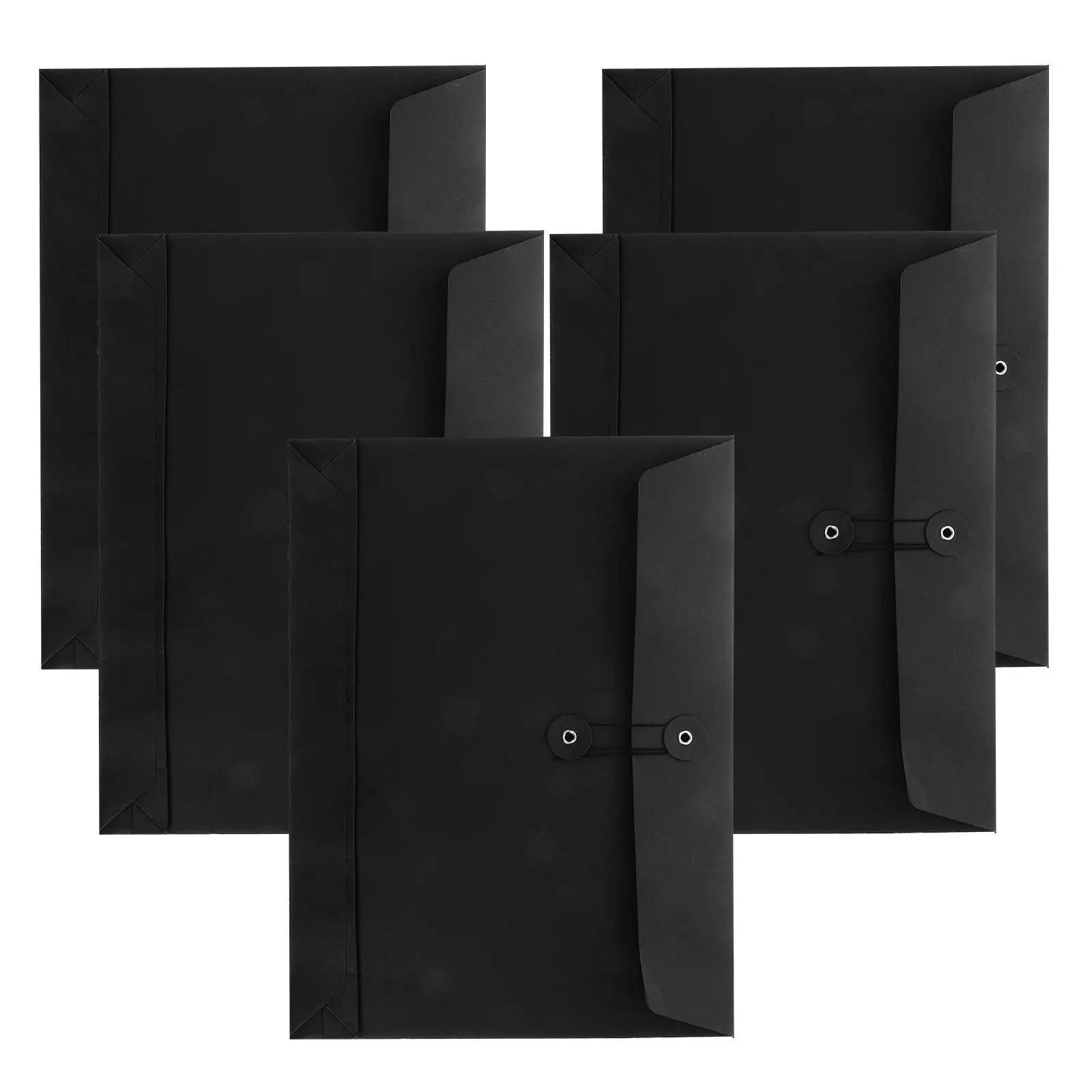 5pcs A4 Black Card Document Envelopes Sturdy Paper Large Capacity Office Use File Storage Business Travel