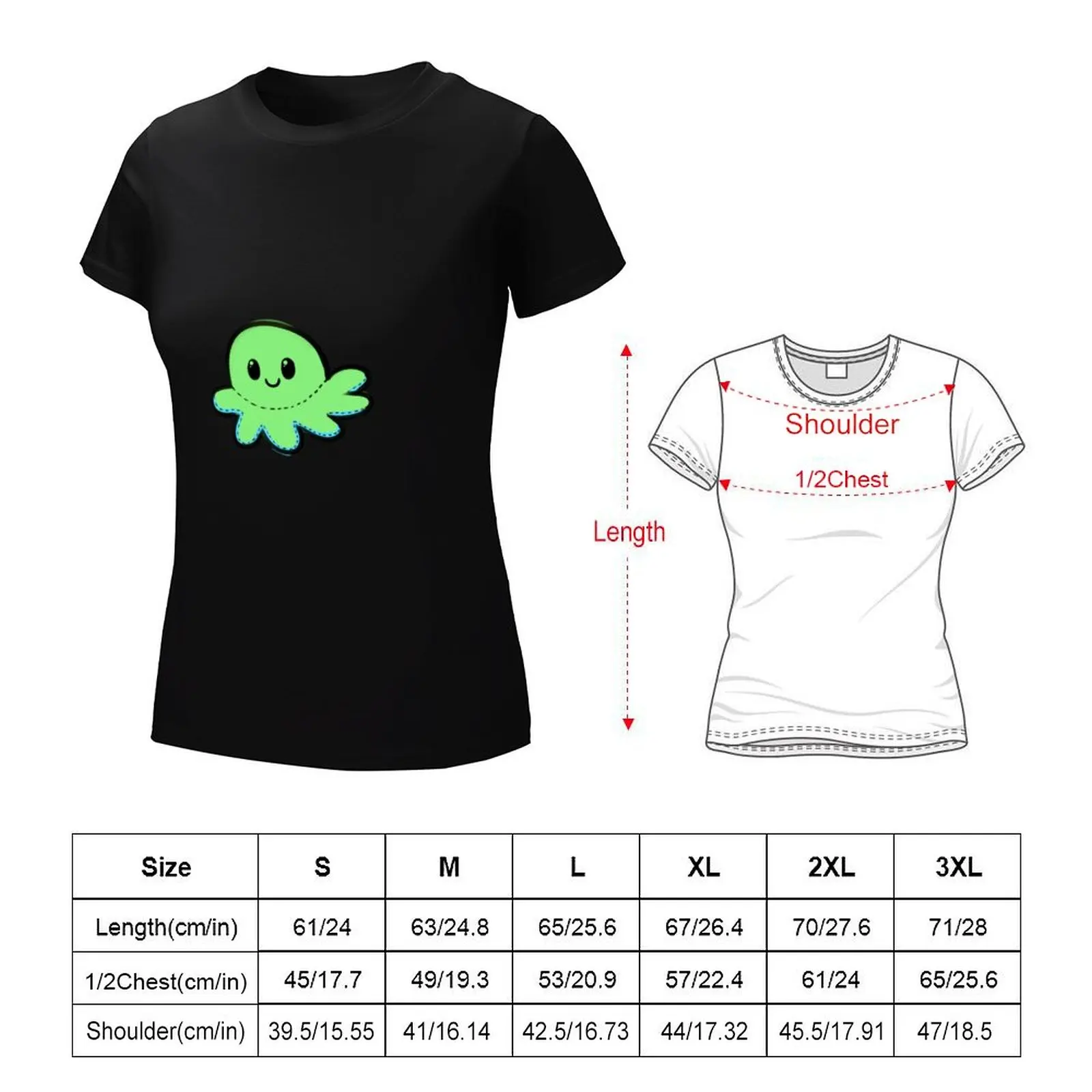 Happy Plush Octopus Green and Blue T-Shirt funny animal print shirt for girls kawaii clothes tops funny t shirts for Women