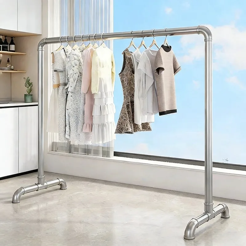 Steel Pipe Drying Rack Single Layer Extra Long Mobile Clothes Hanger Pole for Indoor Outdoor Floor
