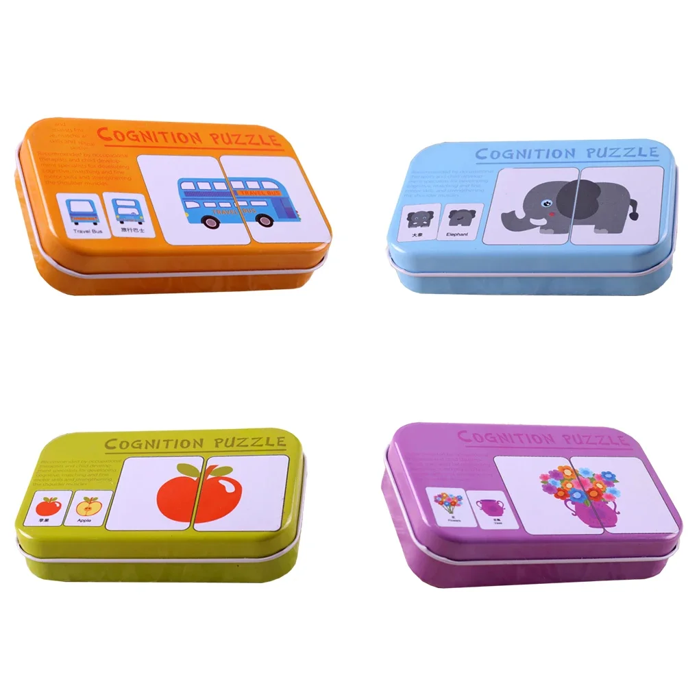 Cognitive Puzzle Toys for Baby, Matching Game Cards, Iron Box, Car, Fruit, Animal Life, Toddler, Kids, New