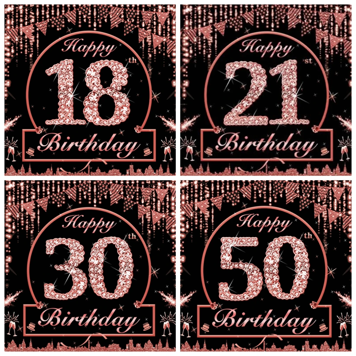 

18th 21st 30th 50th Happy Birthday Party Backdrop Rose Gold Background Banner 18th 21th 30th 50th Birthday Party Decoration Girl