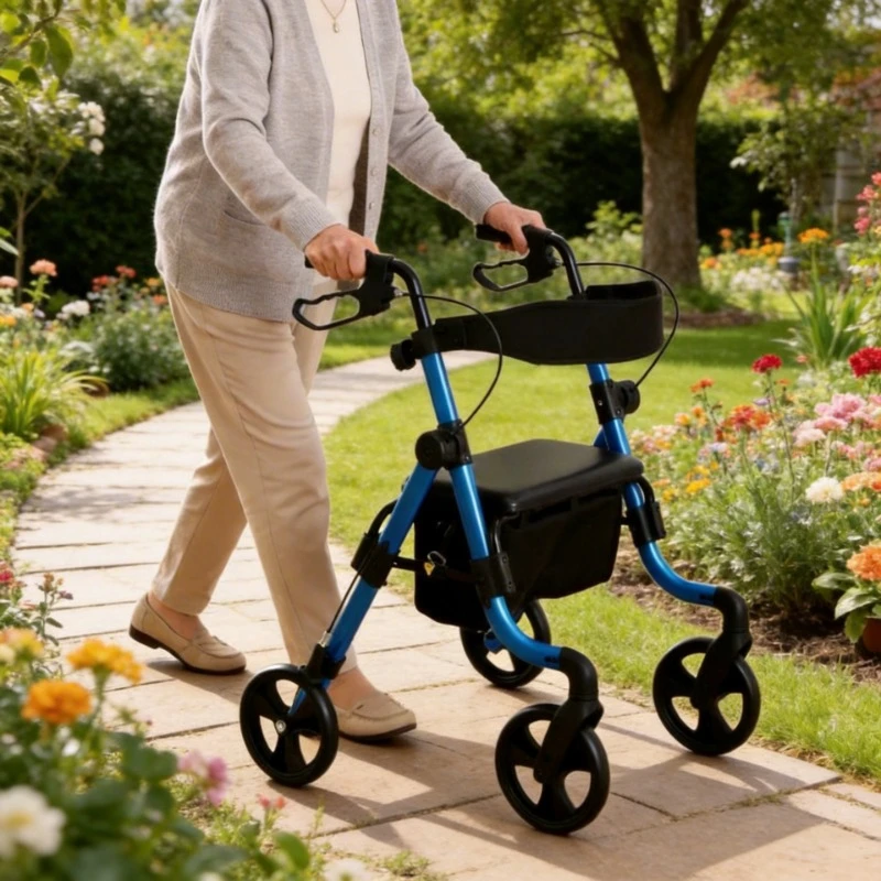 Elderly Rehabilitation Mobility Aids Walking Rollator Walkers for Seniors, Foldable Walker with Seat Four-wheeled Shopping Carts