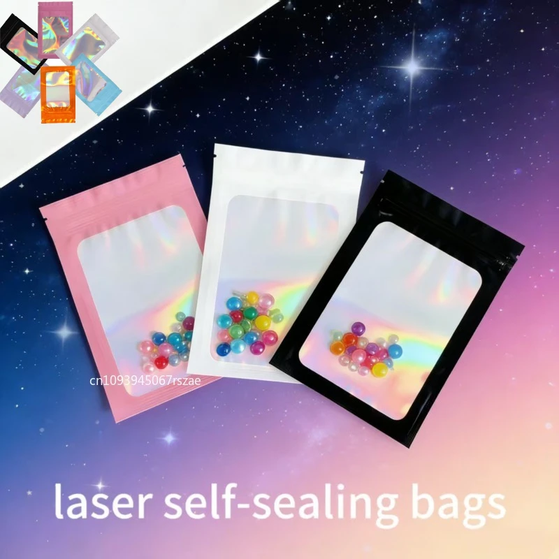 Dicke, geruchsdichte Mylar-Beutel, holografische Laserfarbe, Kunststoff-Verpackungsbeutel, Schmuck, Einzelhandel, Aufbewahrungsbeutel, Geschenk, Reißverschlussbeutel