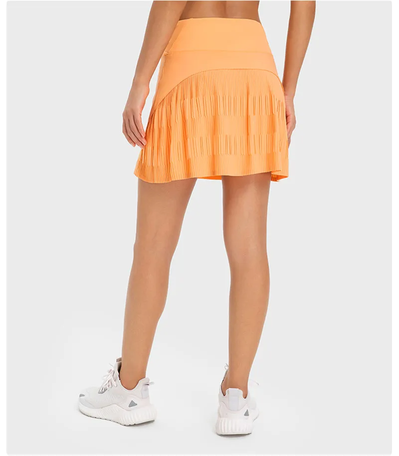 Solid Color Women Tennis Skirt Short Fitness Yoga Short Quick Dry Cycling Comprehensive Training Jog  Pleated Skirt With Pockets