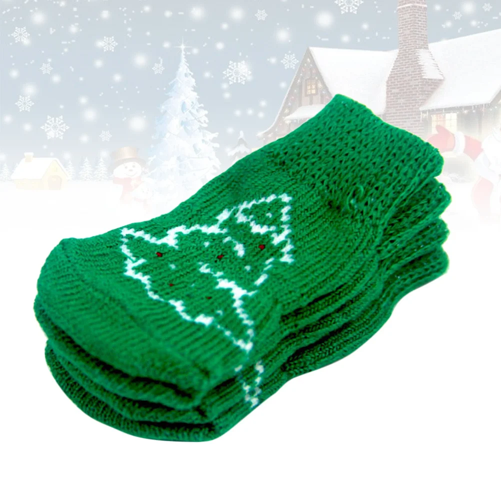 

4Pcs Christmas Pet Socks Winter Warm Feet Cover Soft Elastic Fabric Cute Design for Cat Dog Comfortable Pet Socks