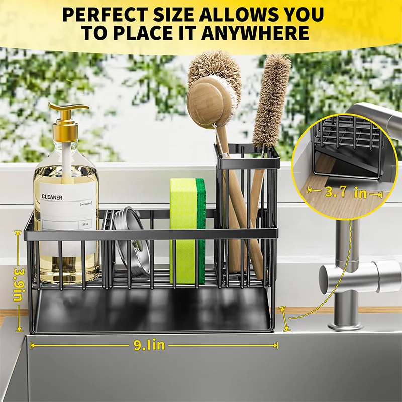 Sink Storage Rack Sponge Holder - Large Sponge Storage Rack for Kitchen Sink with 360-Degree Automatic Drainage Tray, Rust-Proof Stainless Steel Kitchen Storage Rack Countertop Organizer