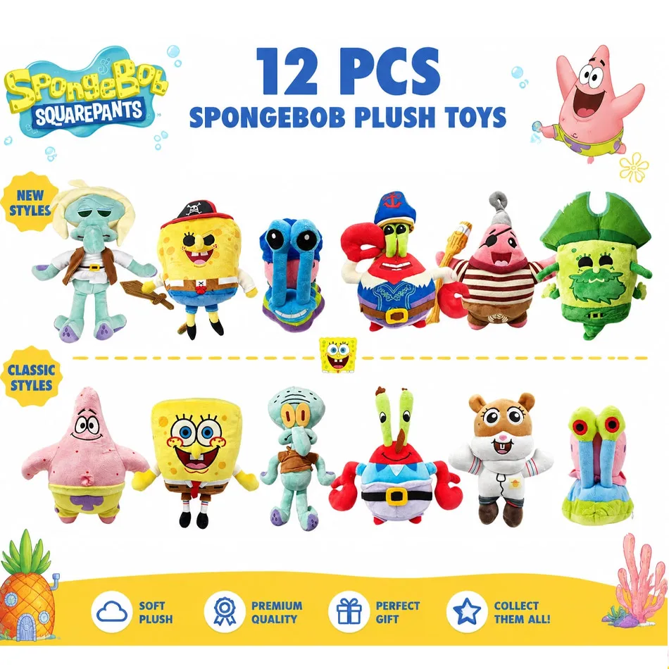 Klassische Anime-Plüschfigur SpongeBob Schwammkopf, Patrick Star, Thaddäus Tentakel, Eugene Krabs, Gary, Niedliche Cartoon-Plüschtiere – Detail 1