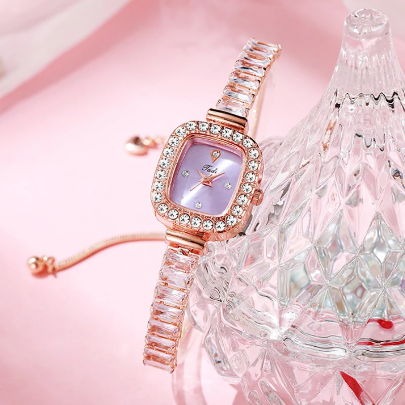 Роскошные часы-браслет с квадратным циферблатом и цирконием, изысканные часы-цепочка, женские кварцевые часы с свободной регулировкой, Reloj Mujer