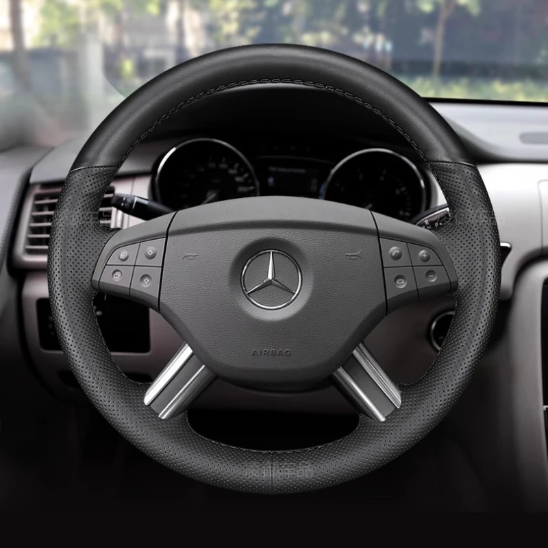 For Mercedes Benz W164 M-Class ML350 ML500 X164 GL-Class GL4 Hand-stitch black Genuine Leather non-slip car Steering Wheel Cover