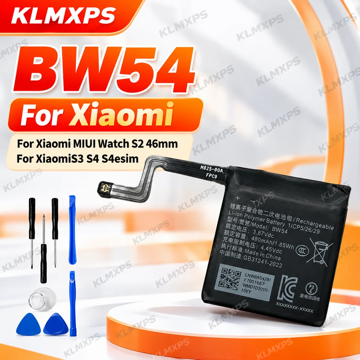 BW54 486mAh Replacement Battery with Tools for Xiaomi MIUI Smart Watch S2 46mm S3 S4 and S4 eSIM Repair Replacement Part