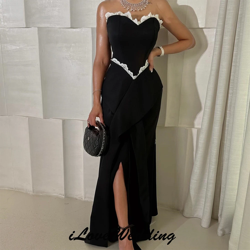 Elegante camisa preta runch plissado sem alças a linha vestidos longos sob medida ocasião simples elegante formal noite 2025 personalizado