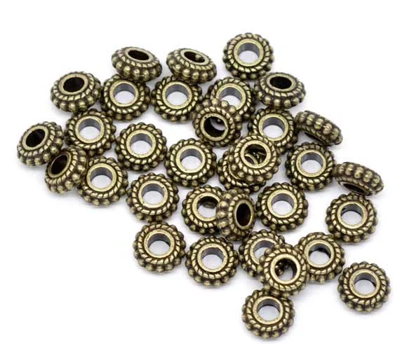 DoreenBeads 8mm Handmade Spacer Beads Wheel Antique Bronze Dot Carved Loose Beads DIY Necklace Bracelets Jewelry Findings,100PCs