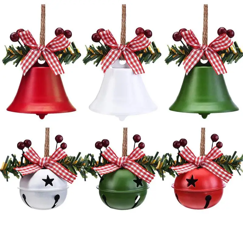 6pcs Christmas Bell Metal Jingle Bells Christmas Tree Hanging Pendant Ornament 2023 Xmas Navidad Party Supplies 2024 New Year