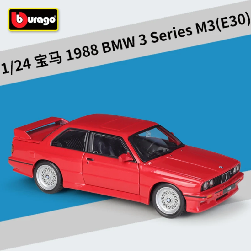 Bburago 1:24 BMW M3 E30 1988 Alloy Sports Car Model Diecast Metal Classic Racing Vehicle Car Model Simulation Childrens Toy Gift