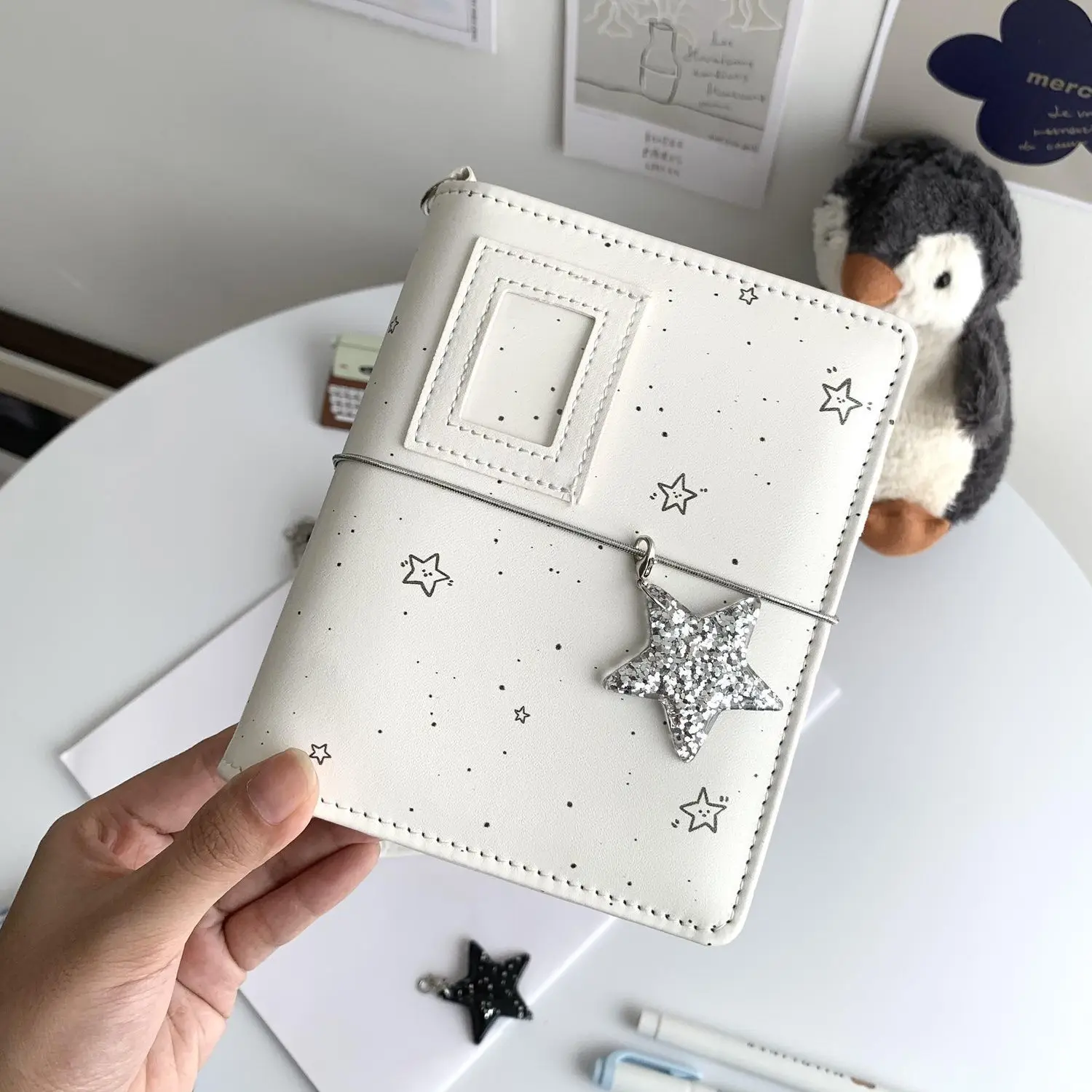 Milk white star m5 leather notebook, handmade high-value niche notebook, portable notebook, diary, and event book