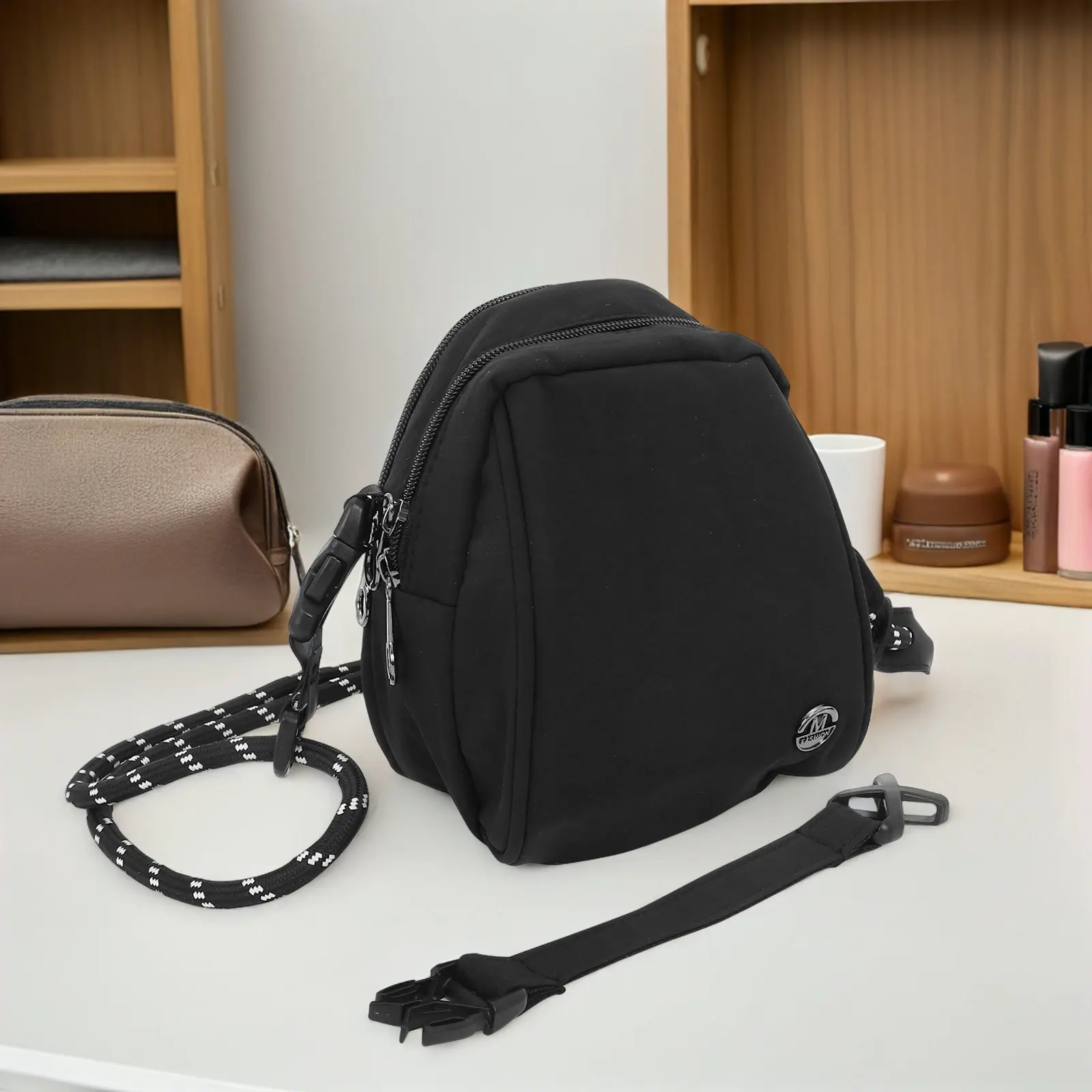 Lightweight Black Shell Bag Crossbody Shoulder Pouch Unisex Small Phone Purse Stylish Mini Sling Backpack for Daily view 3