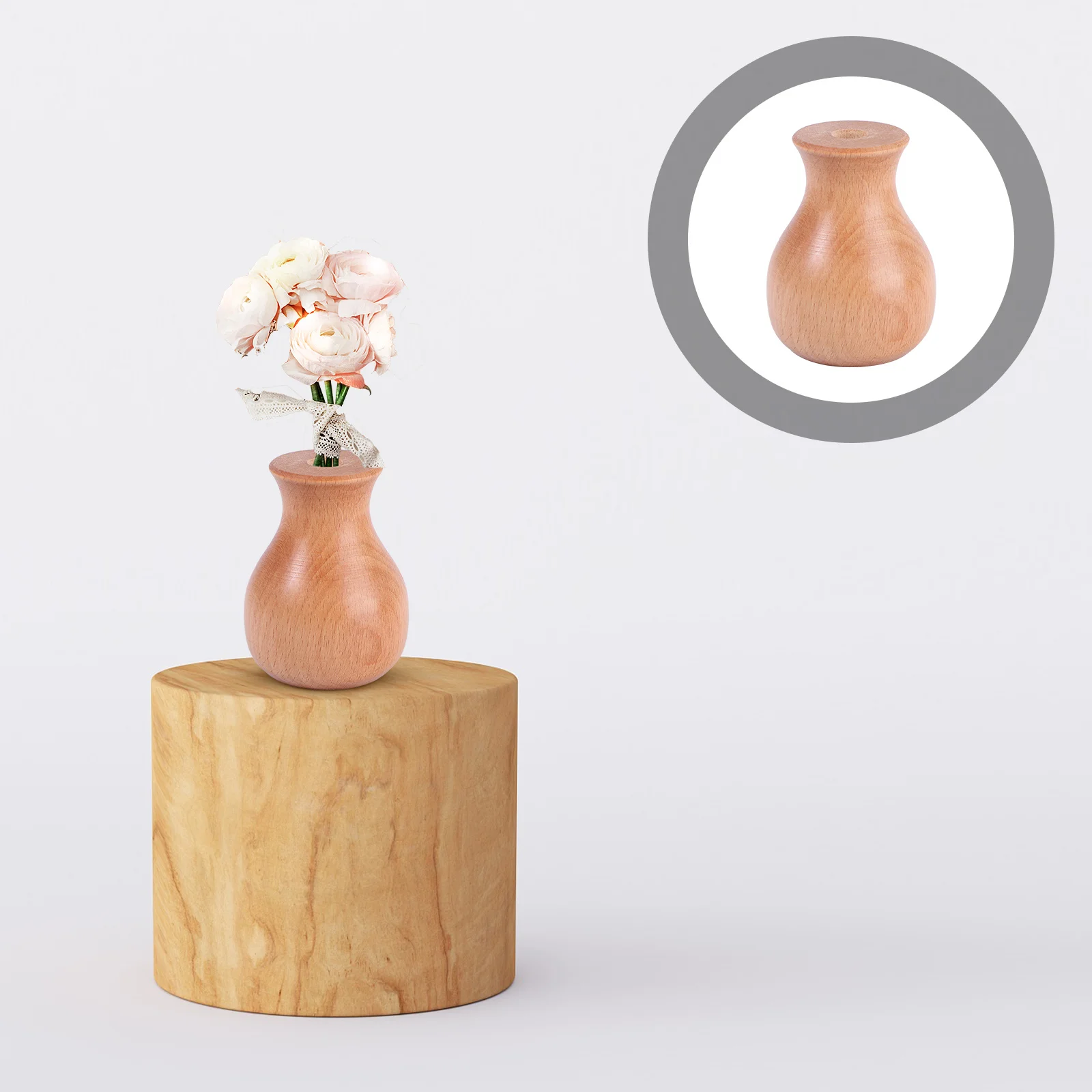 

1pc Wooden Flower Vase Decorative Home Furnishing Accessory Wedding Party Photography Prop Desktop Ornament Hollow Craft