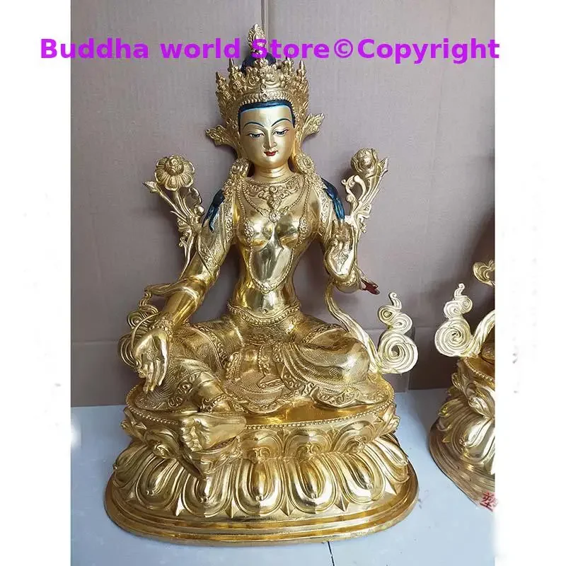 60CM Huge large Tibetan Buddhism home temple Patron saint gilding Green Tara Guan yin Buddha statue bless Safety Health luck