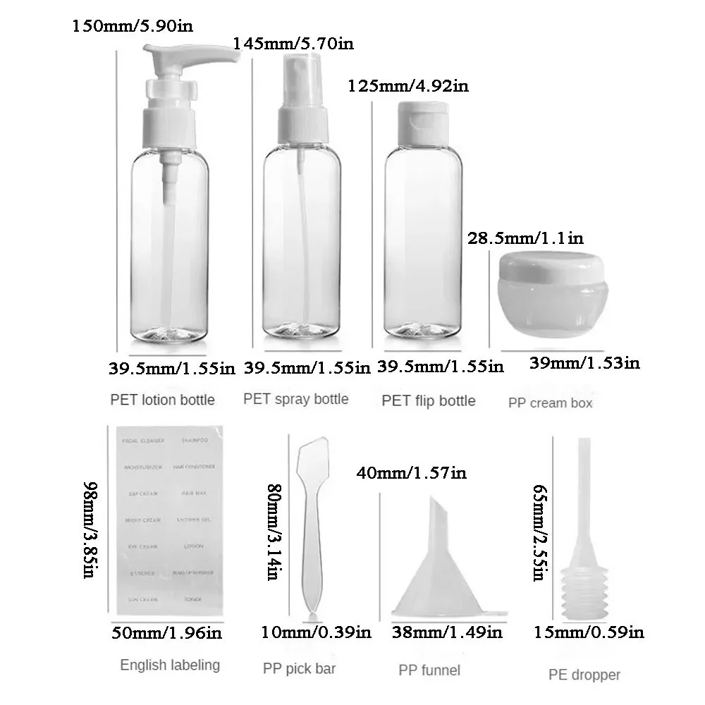 11pcs/set Refillable Bottles Transparent Perfume Atomizer 100ml Empty Spray Bottle Lotion Cream Sub-Bottling Travel Accessories