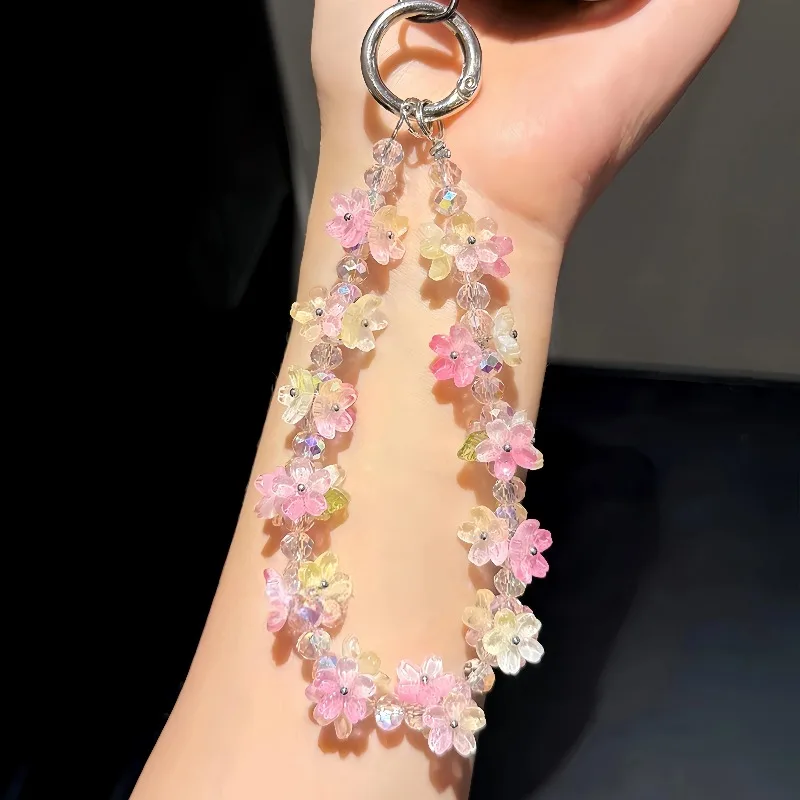 2026 New Cute Cherry Blossom Phone Lanyard Sakura Flower Keychain Bag Charm Phone Case Strap PLL Camera Wrist Pendant for Women