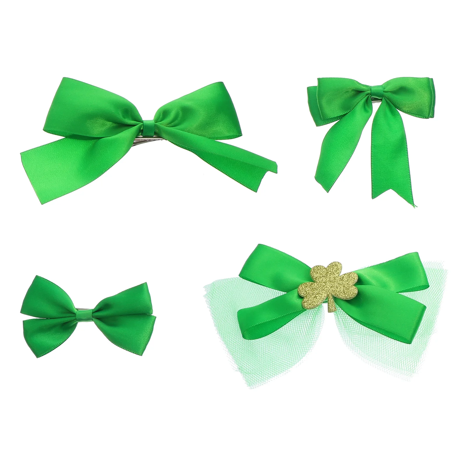 

4 Pcs Christmas Hair Bows Clip Irish Day Hairpins Green Decor Irish-holiday Tiny Clips