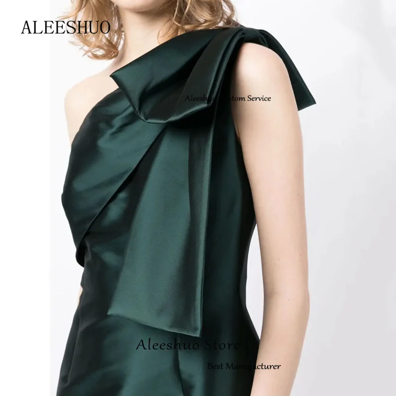 Aleeshuo Smiple syrena satynowy suknie balowe jedno ramię plisa kokarda wieczorowa suknia bez rękawów sukienka na formalną imprezę długość podłogi