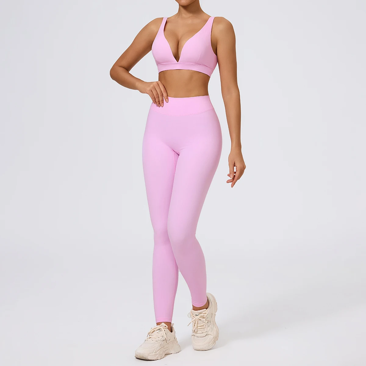 Hearuisavy 2Pcs Fitness Set High Impact Sports Bra Women Gym Top Breathable Quick-Dry Running High Waist Workout Yoga Pants
