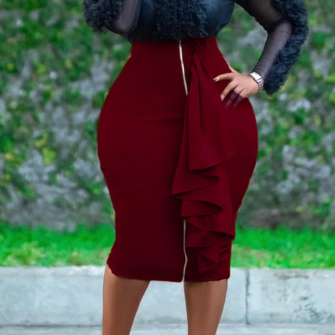 D315 Women's 2026 Autumn New Fashion Slim Fit Sexy Zipper Plus Size Half Skirt