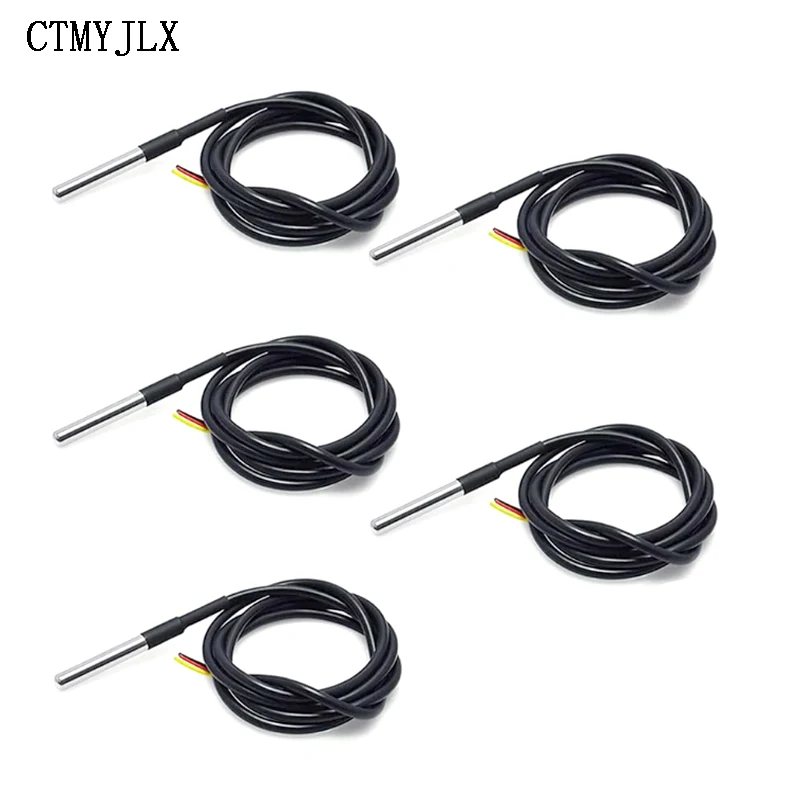 5pcs DS18B20 Waterproof Thread Temperature Probe Temperature Sensor Stainless Steel Package 1/2/3/5/10Meter For Arduino Sensors