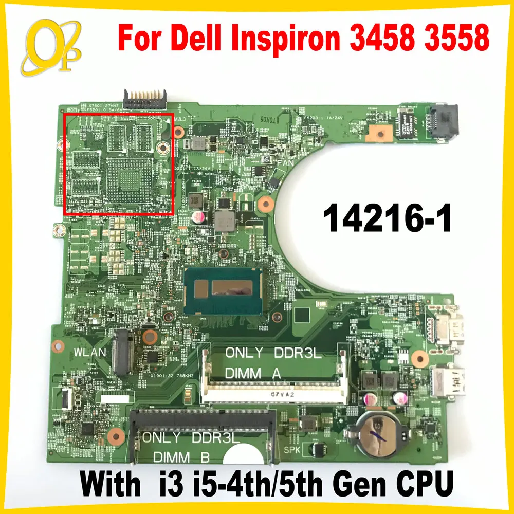 

14216-1 Материнская плата для ноутбука Dell Inspiron 3458 3558, материнская плата CN-0MY4NH MY4NH с процессором i3 i5-4-го/5-го поколения DDR3, полностью протестирована