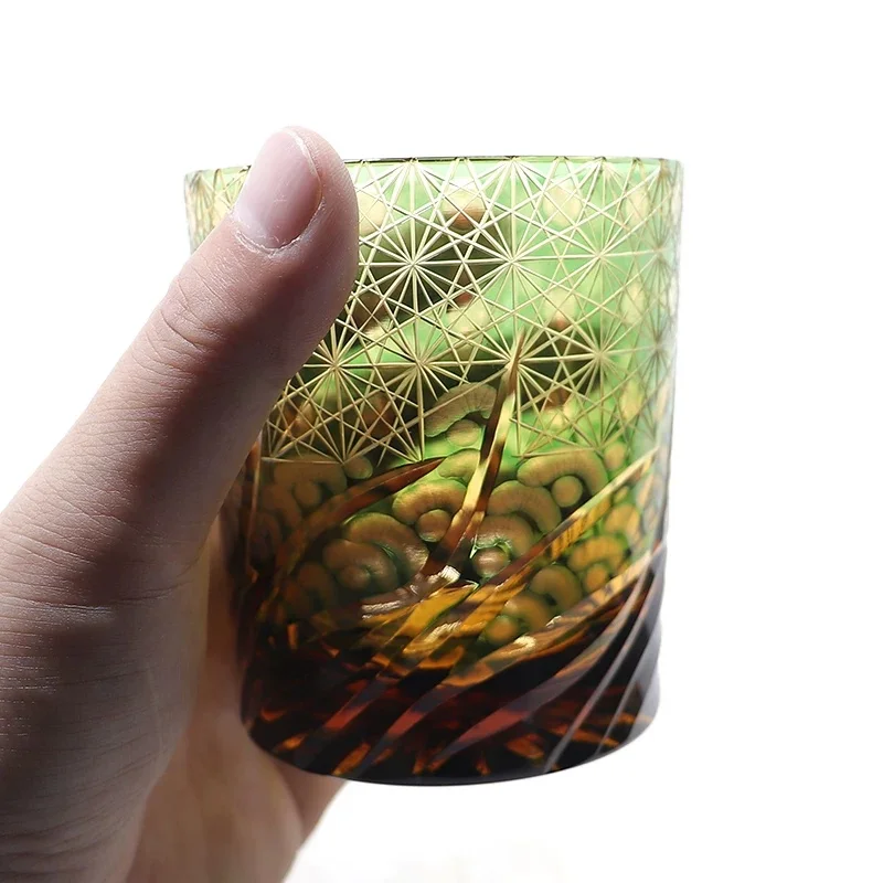Handcrafted Luxury Whiskey Glass,Japanese Style Hand Cut Glass Tumblers 240 ml Gift for Men & Women & Dad