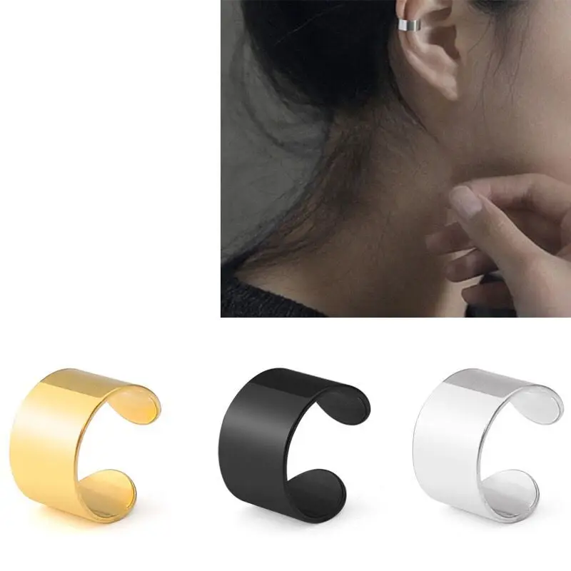 Wholesale Jewelry-- 316L Titanium steel NO Earhole Spring Clip Earrings (1 pc ) For Auricle Men Women Gold Black White