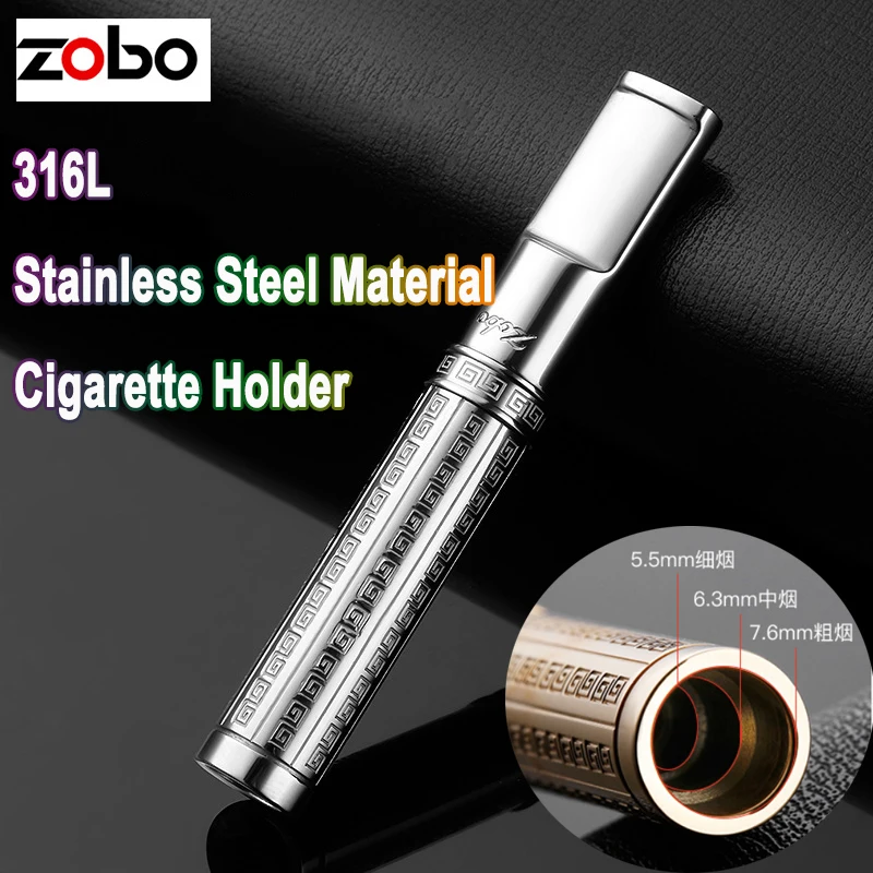 Zobo Cigarette Holder Mouth Filter 316L Stainless Washable Circular Thick Medium Slim Smoking Accessory luxurious Diamond decor