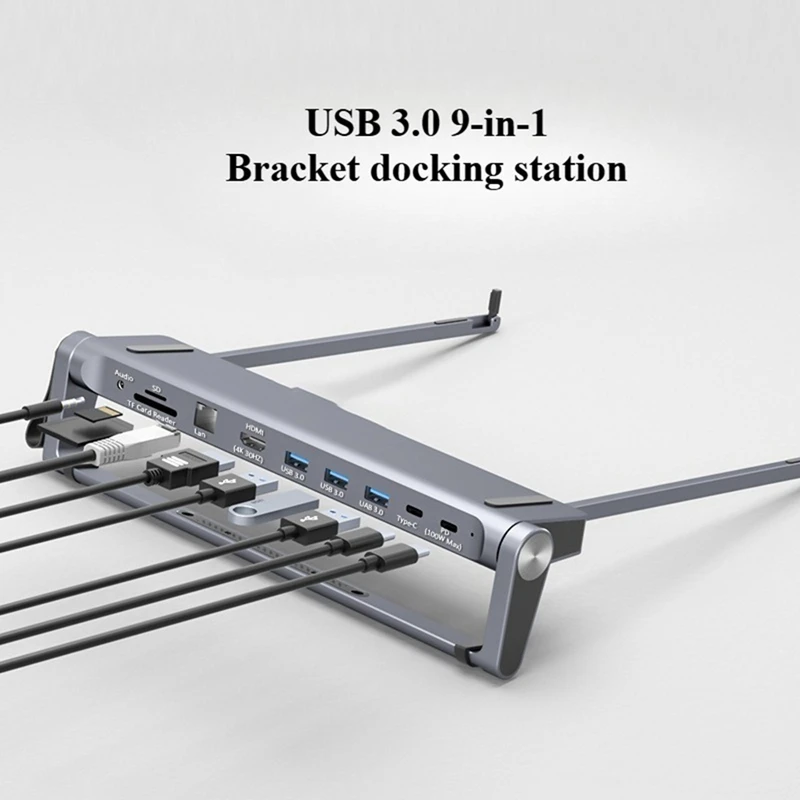 Super Sale 9-in-1 Aluminum Alloy Laptop Height Increasing Heat Dissipation HUB Docking Station Laptop Portable Folding Stand