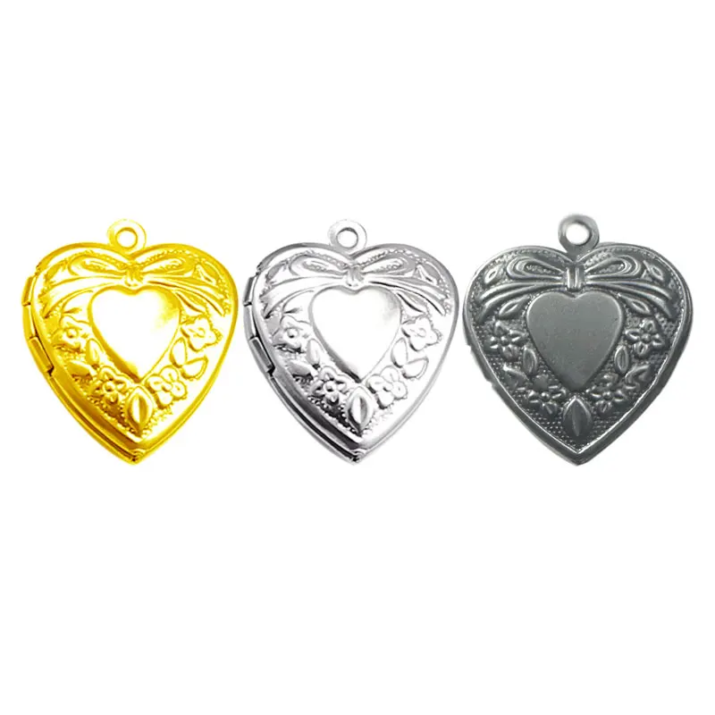 Everfast New 20pc/lot DIY Photo Frame Stainless Steel Engraved Bowknot Heart Locket Charms Jewelry Making Family Memories Gift