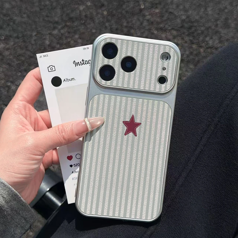 Blue Striped Star Electroplated Glossy Phone Case for iPhone 17 16 Air 11 12 13 14 15 Pro Max 7 8 Plus X XR Protective INS Cover