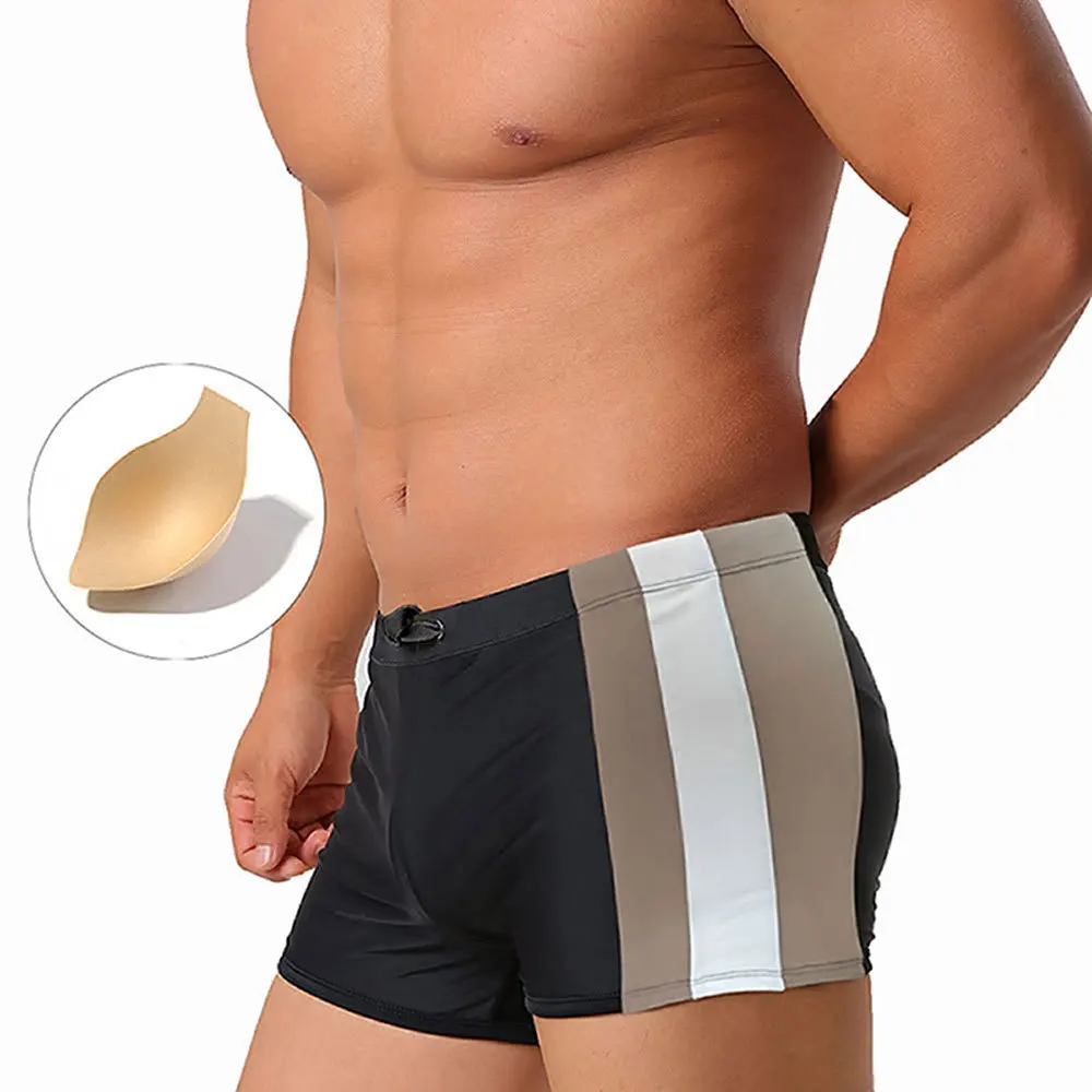Fashion Striped Patchwork Men's Swimming Trunks Quick-dry Sports Beach Shorts Man Comfortable Boxer Bathing Suit Swimwear