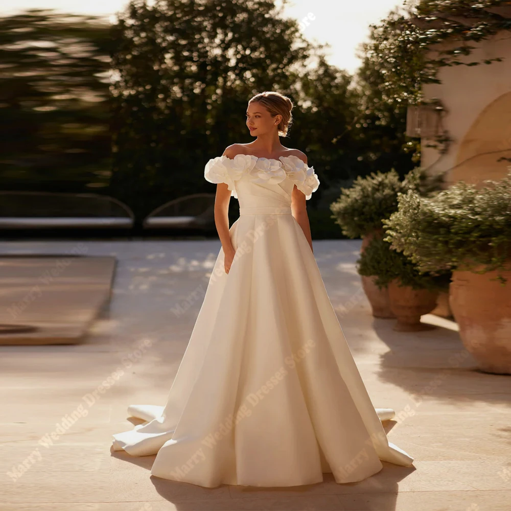 

2026 Elegant Women Wedding Dresses Off The Shoulder A-Line Sleeveless Bridal Gown Mopping Length Party Robe De Mariée Customized