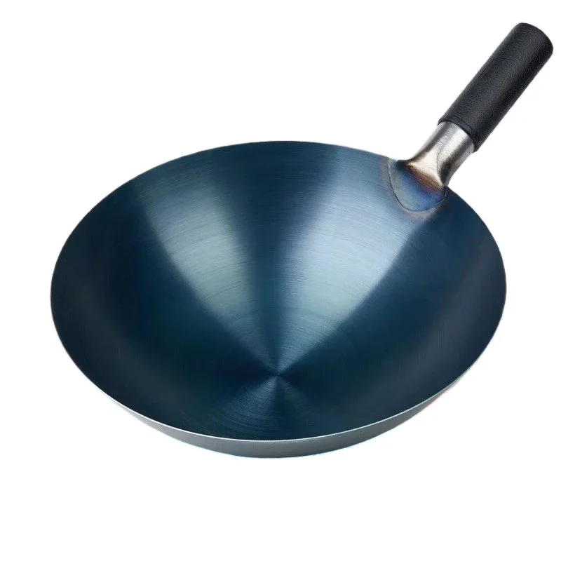 

32/34cm Seasoning Blue Iron Wok Uncoated Nonstick Pot Lightweight Classic Chef Wok Outdoor Kitchen Cookware for Gas Stove