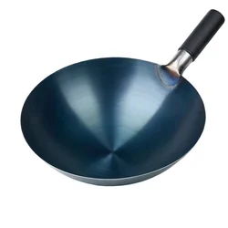 32/34cm Seasoning Blue Iron Wok Uncoated Nonstick Pot Lightweight Classic Chef Wok Outdoor Kitchen Cookware for Gas Stove