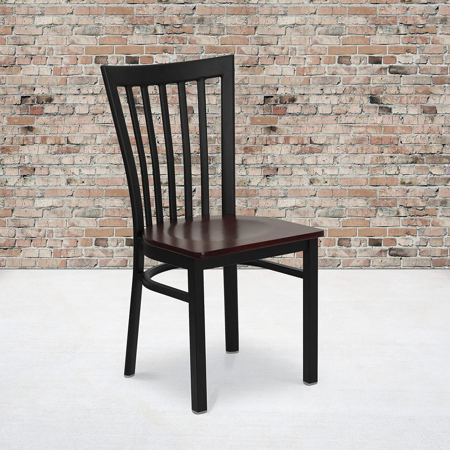 EMMA + OLIVER Black School House Back Metal Dining Chair - Mahogany Wood Seat