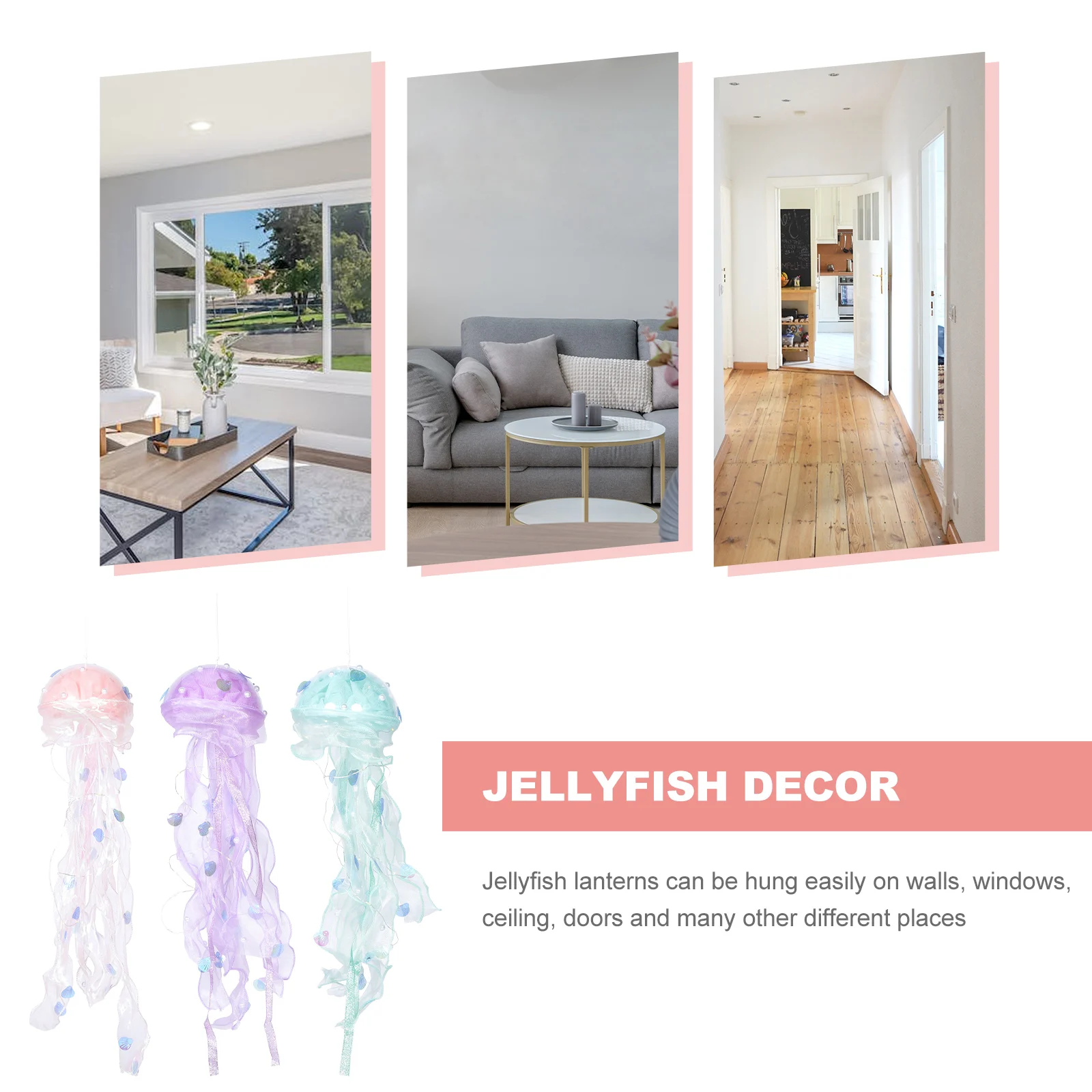 

3Pcs Jellyfish Paper Lanterns DIY Kit Pink Green Purple Hanging Decor Bedroom Party Favors Lightweight Portable Birthday