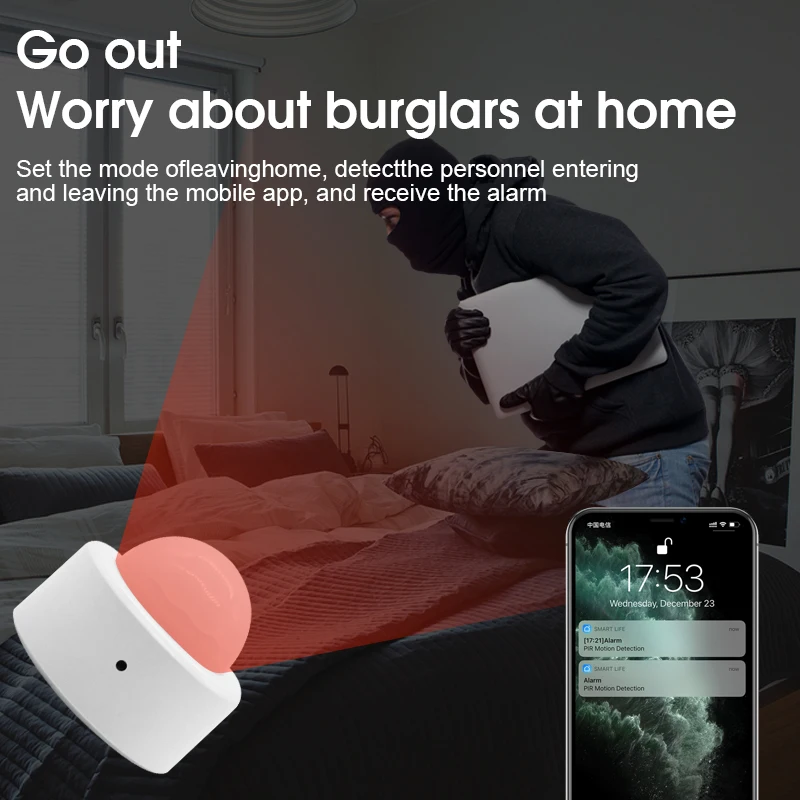 Tuya Zigbee PIR Motion Sensor Human Presence Sensor Smart Home Security Detector via Smart Life APP work with Alexa Google Home