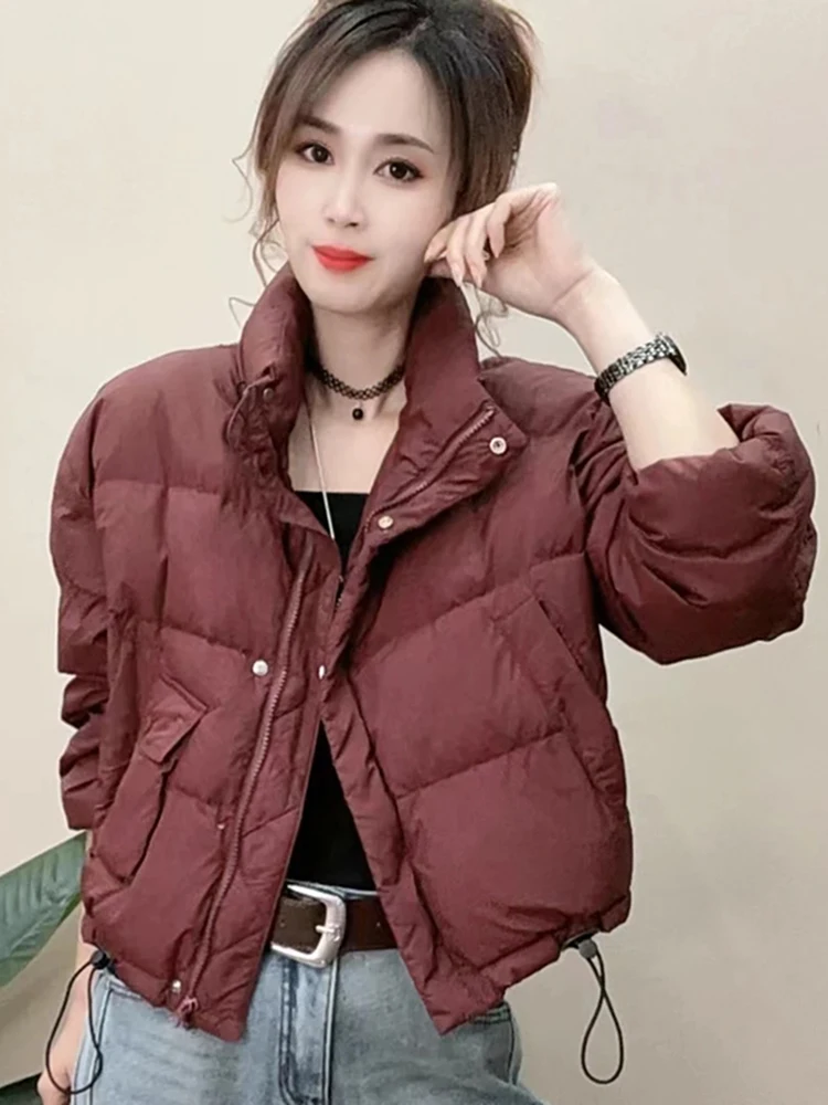 

Красная хлопковая женская зимняя куртка Sli Red Cotton Jaet, корейская версия, свободный крой, утепленная, с длинными рукавами, на молнии