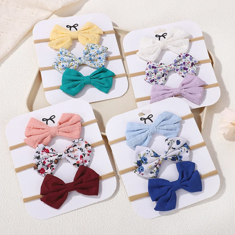 

LOVEKIKI 3 шт. нейлоновая повязка для волос со свежим бантом для ребенка в сельском стиле с принтом, милая повязка на голову для малышей, эластичная повязка на голову для малышей, веревка на голову