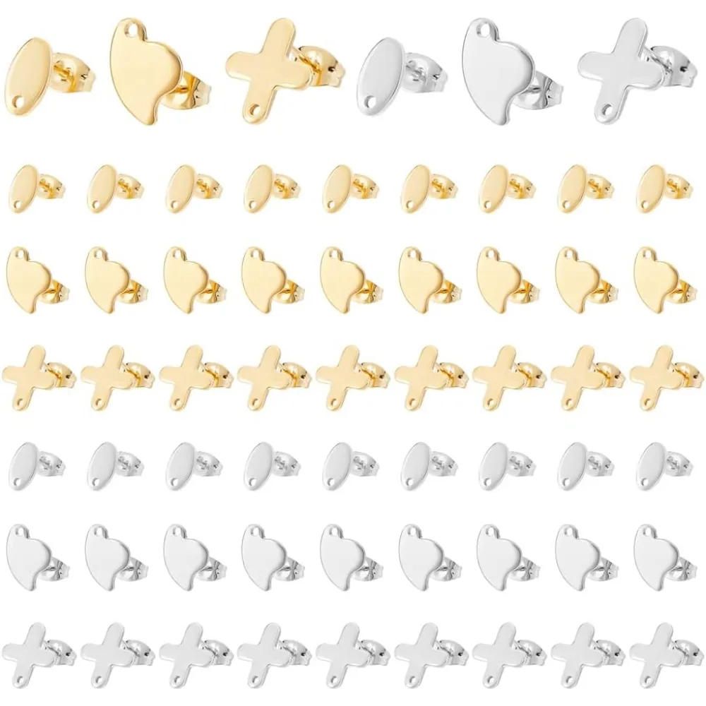 

60Pcs 6 Styles Earring Post Studs with Loop Oval Ear Studs Cloud Earring Studs Stainless Steel Dangle Earring with Butterfly