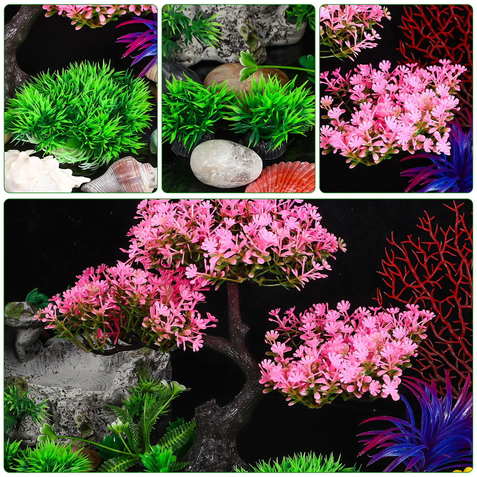 

1Set Aquarium Decorations Set Realistic Plastic Plants for Fish Tank Turtle Tank Enhance Visual Appeal Natural Look