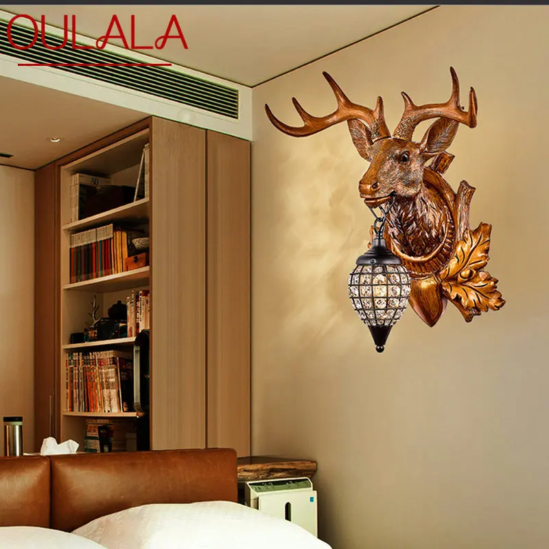 

OULALA Modern Antlers Crystal Wall Sconce LED Lamp Creative Bedside lighting For Home Living Room Porch Decor